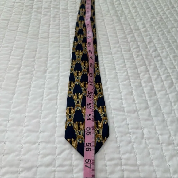 100% Silk Lanvin Paris Designer Blue and Gold Patterned Silk Tie - Picture 4 of 8